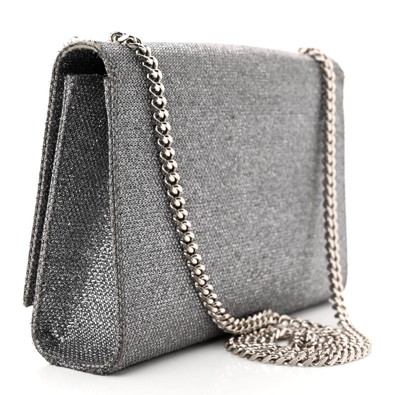 Saint Laurent Metallic Canvas Woven Medium Classic Monogram Kate Satchel Silver 3 of 13