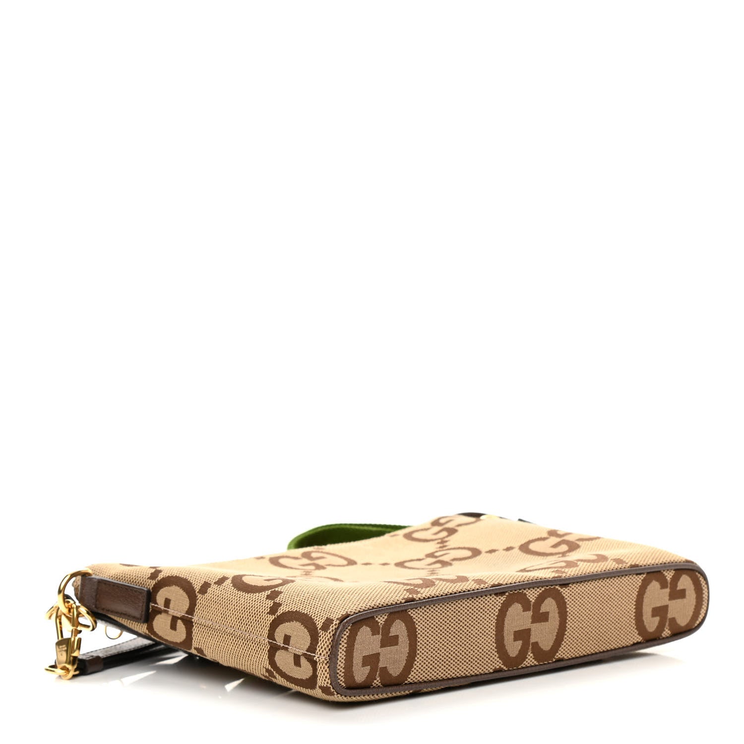 Gucci Monogram Jumbo GG Textured Dollar Calfskin Web Wristlet Messenger Bag Camel Ebony New Acero 4 of 12