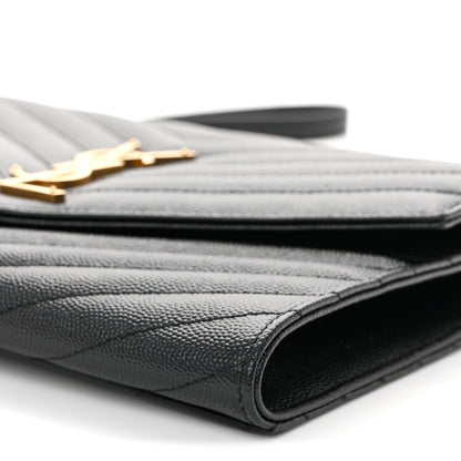 Saint Laurent Grain De Poudre Matelasse Chevron Monogram Envelope Clutch Black 10 of 11