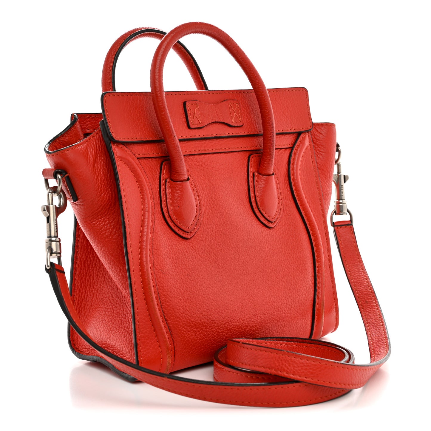 Drummed Calfskin Nano Luggage Vermillion
