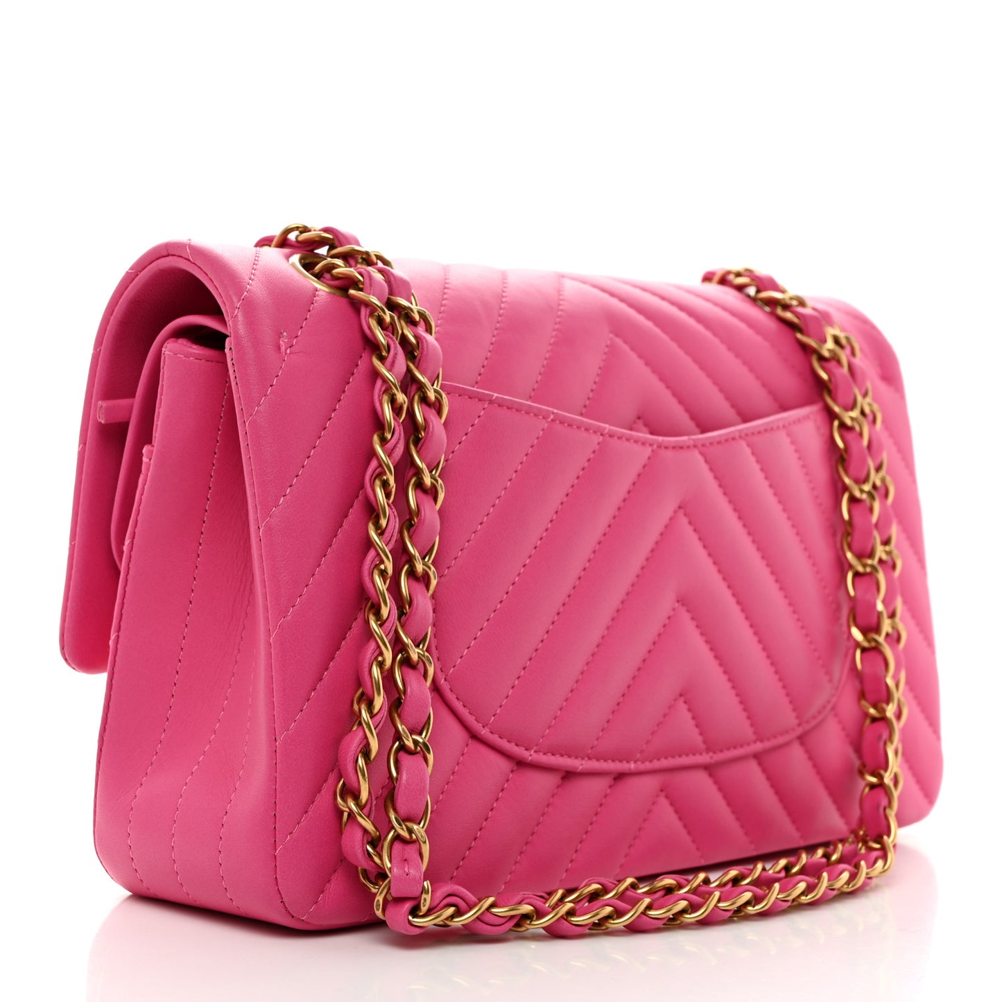 Lambskin Chevron Quilted Medium Double Flap Pink