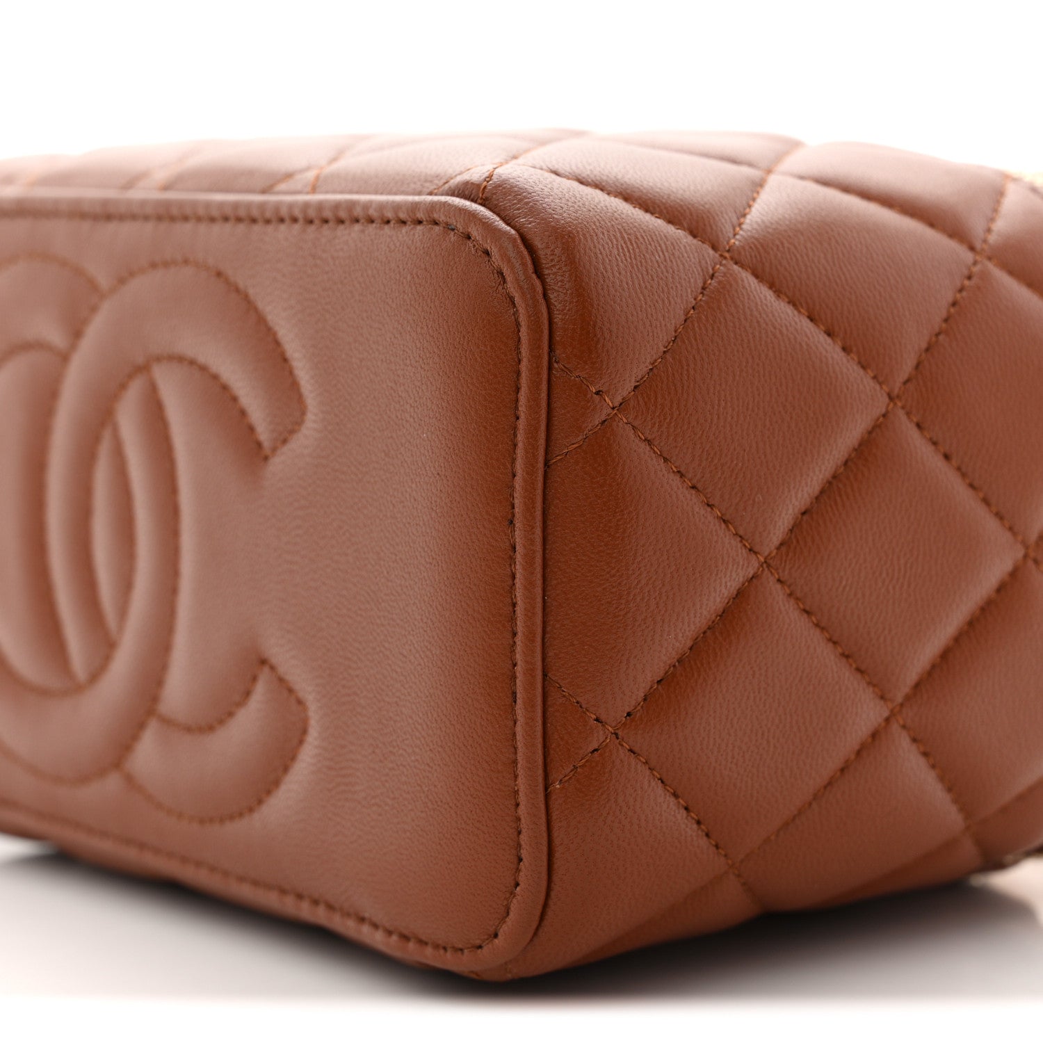 Chanel Lambskin Quilted Small Top Handle Vanity Case With Chain Light Brown Yellow 10 of 11