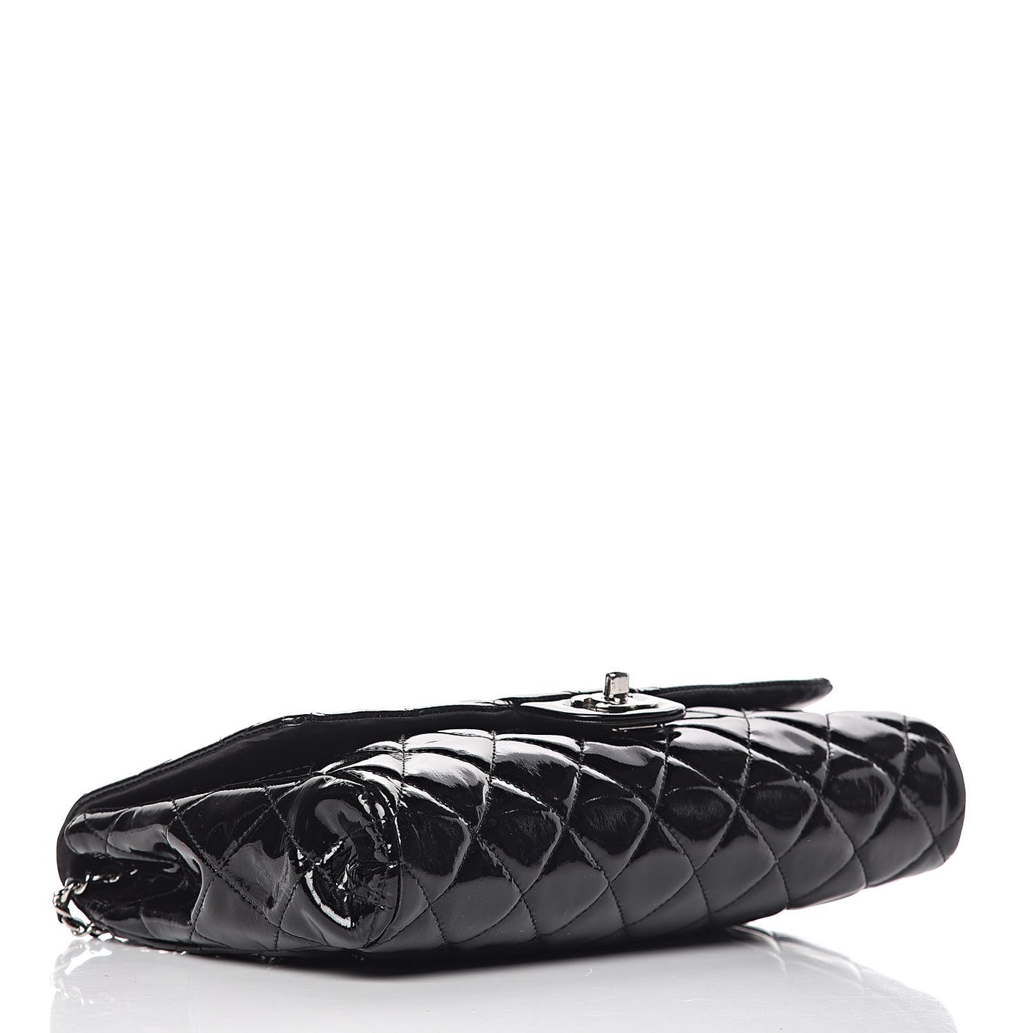 Patent Quilted Clutch with Chain Flap Black