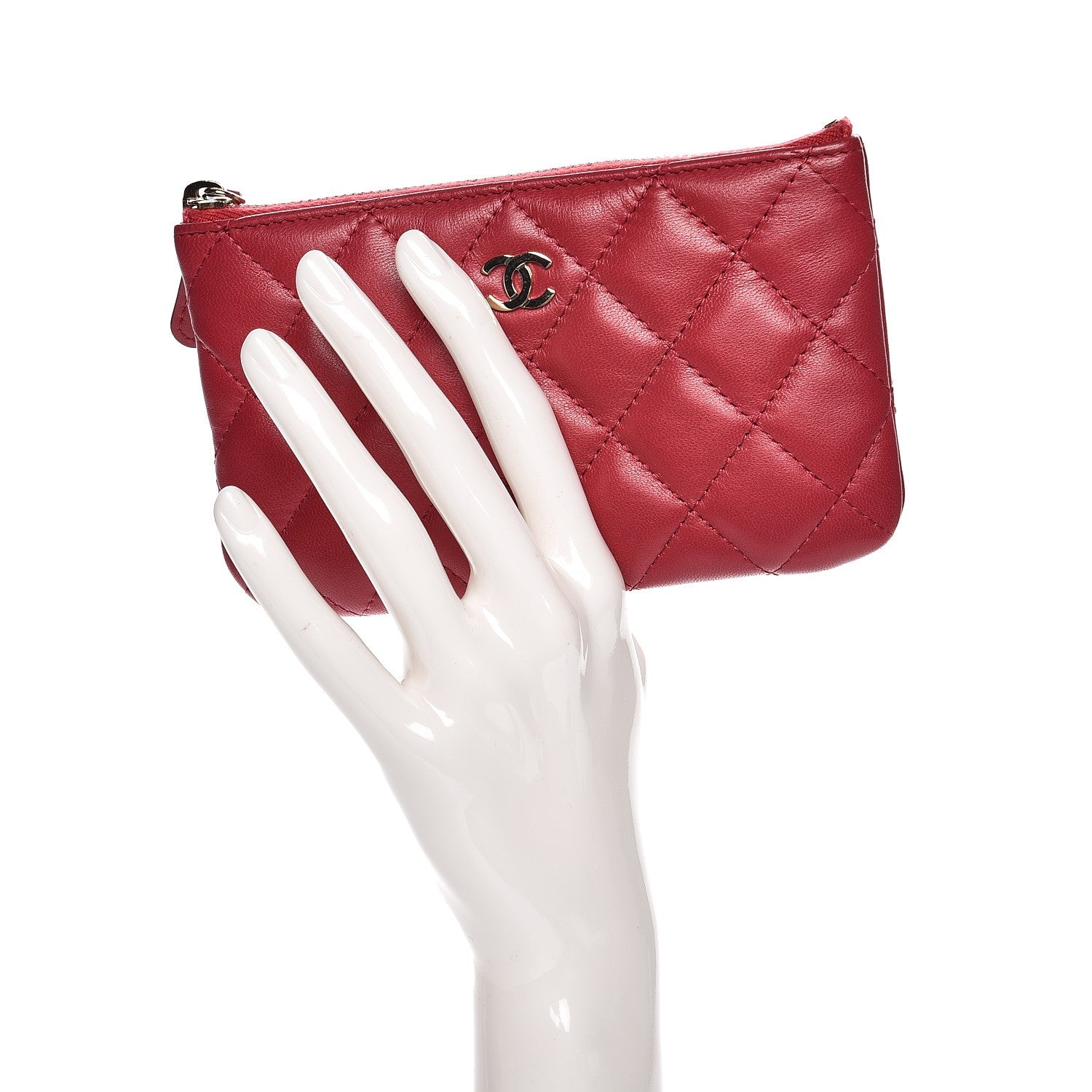 Chanel Lambskin Quilted Small Cosmetic Case Dark Pink 2 of 8