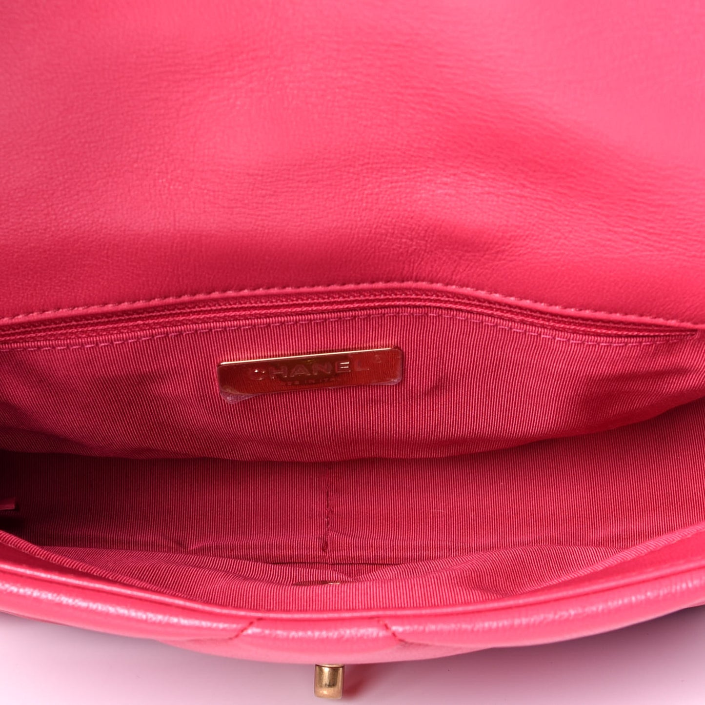 Shiny Goatskin Quilted Medium Chanel 19 Flap Dark Pink