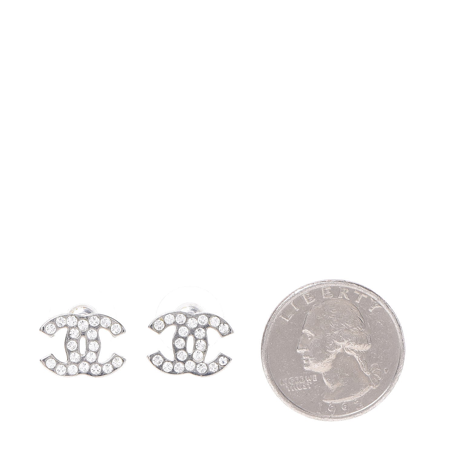 Chanel Crystal Mini Timeless CC Earrings Silver 2 of 5