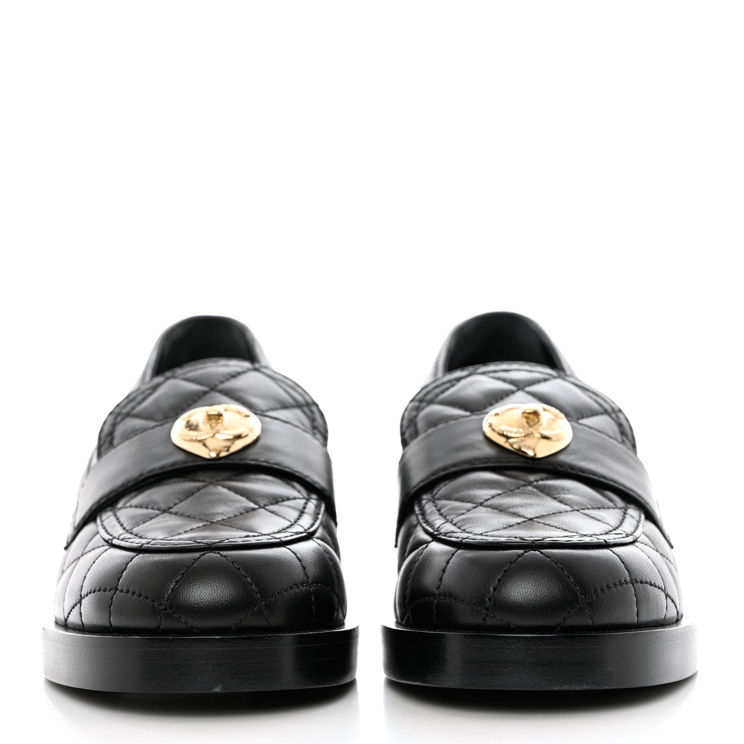 Chanel Lambskin Quilted CC Heart Loafers 36.5 Black 2 of 9