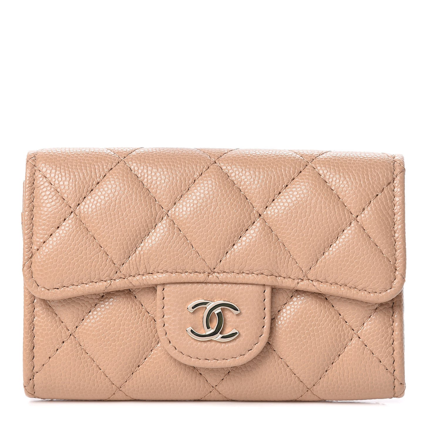 Caviar Quilted Card Holder Wallet Beige