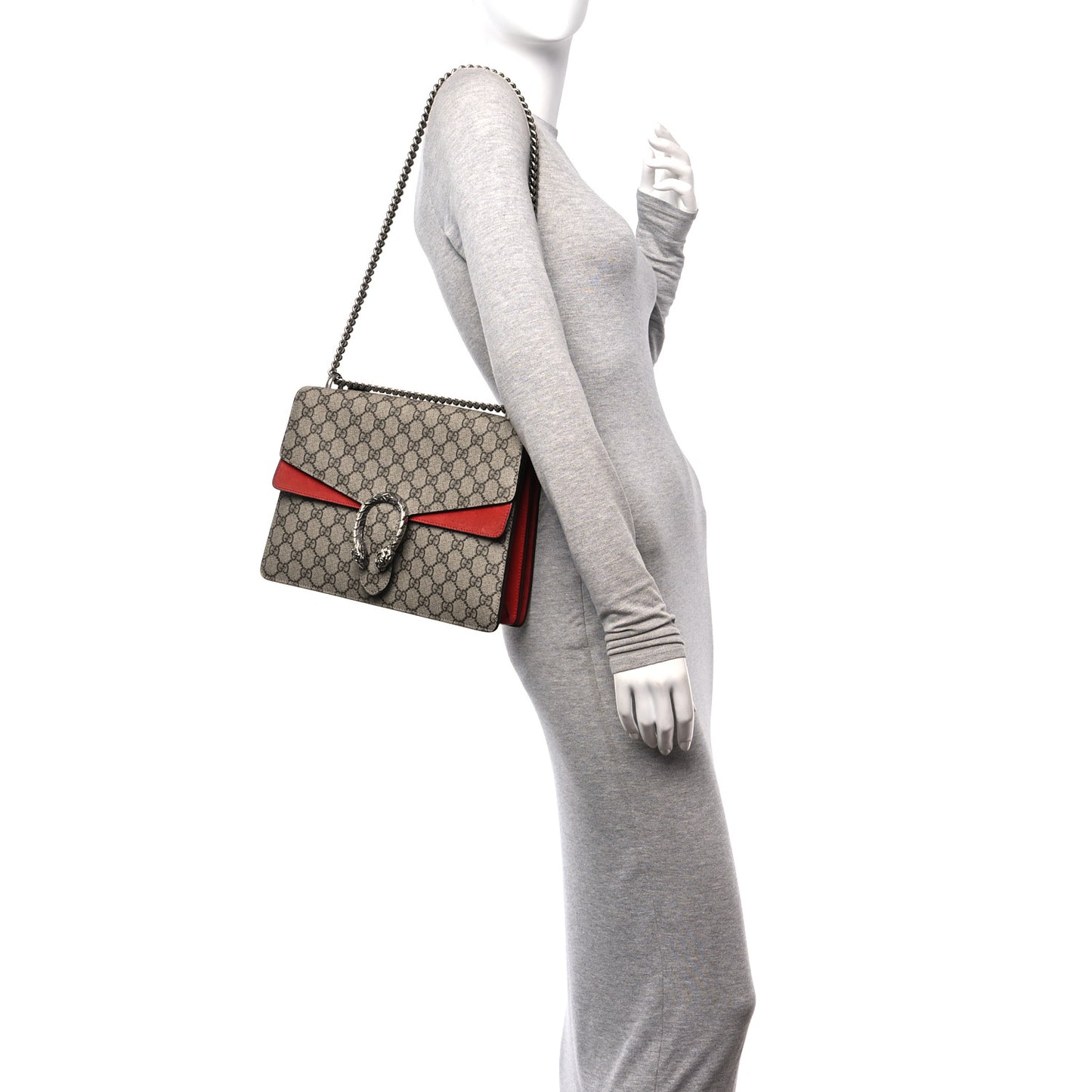 GG Supreme Monogram Suede Cudu Medium Dionysus Shoulder Bag Beige Ebony Vulcanic Red