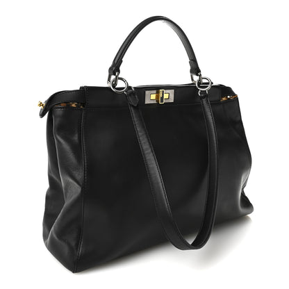 Fendi Calfskin Calf Hair Leopard Print Large Peekaboo Iconic Satchel Black 5 of 23