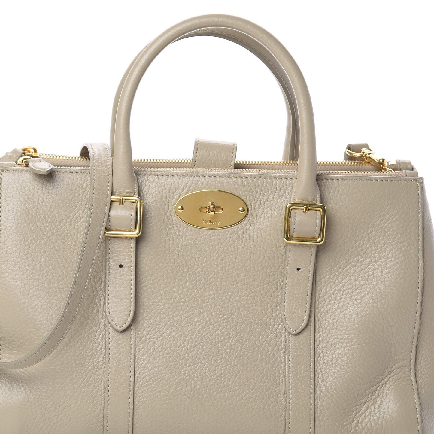 Classic Grain Calfskin Small Bayswater Double Zip Tote Dune