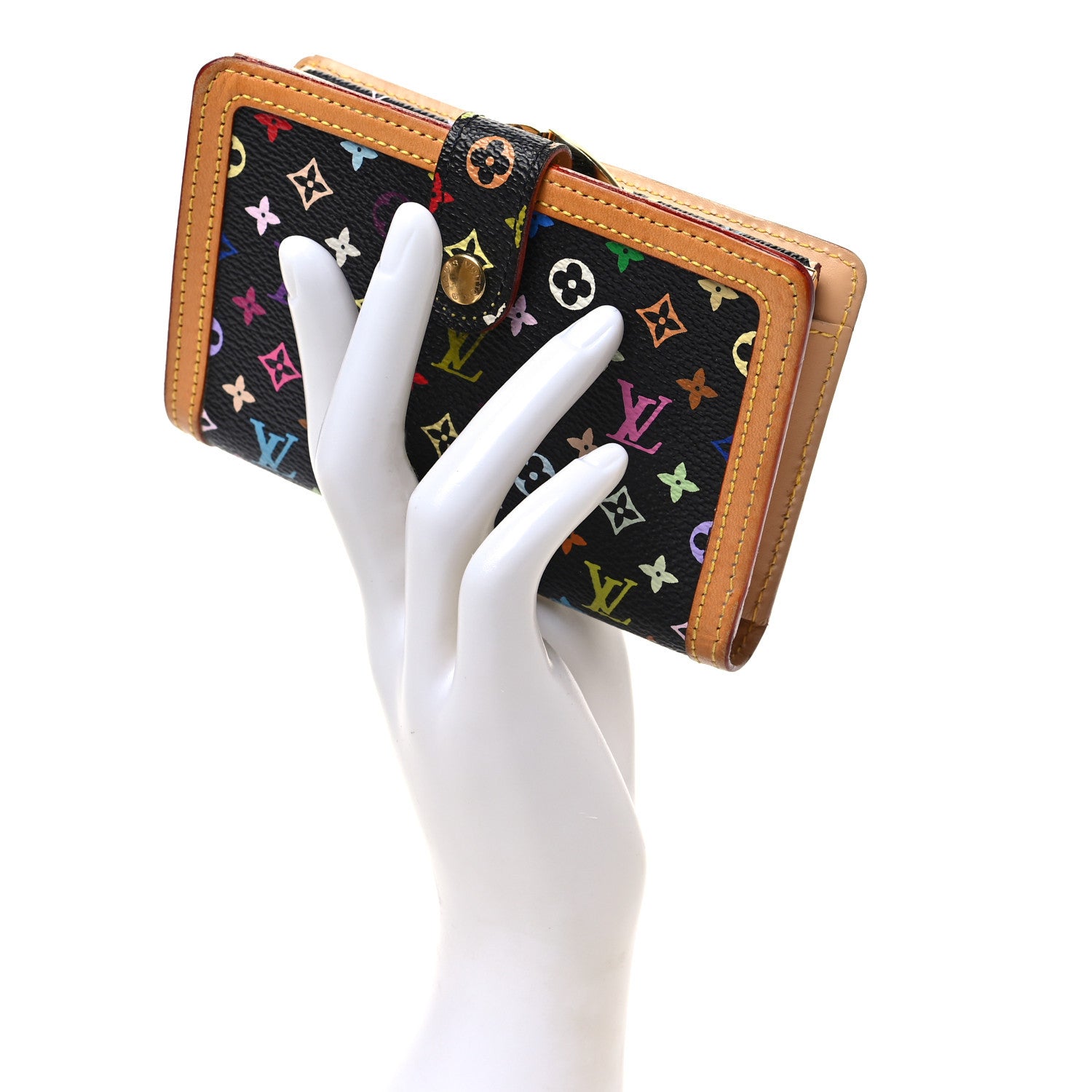 Louis Vuitton Monogram Multicolor French Purse Wallet Black 2 of 8