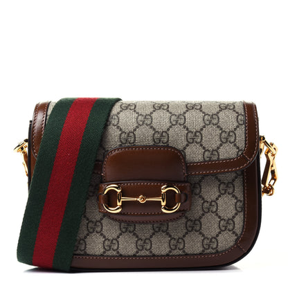 Gucci GG Supreme Monogram Web Mini Horsebit 1955 Shoulder Bag Beige Brown Sugar 1 of 4