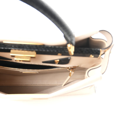 Fendi Vitello Seta Snakeskin Monster Eyes Medium Peekaboo Iconic Satchel  Amido Sand Black 5 of 10