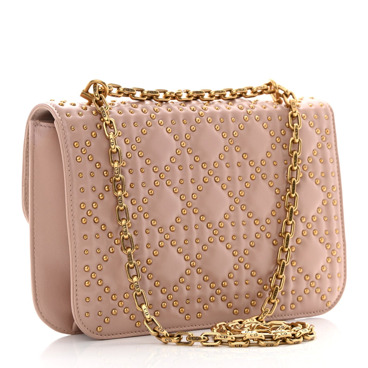 Lambskin Cannage Studded Large Dioraddict Flap Bag Nude