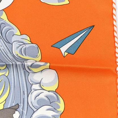 Hermes Silk Sur Mon Nuage Scarf 90 Orange Gris Clair Multicolore 6 of 10