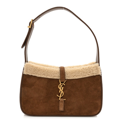 Saint Laurent Suede Calfskin Shearling Le 5 A 7 Hobo Dark Cigar Natural Beige 1 of 13