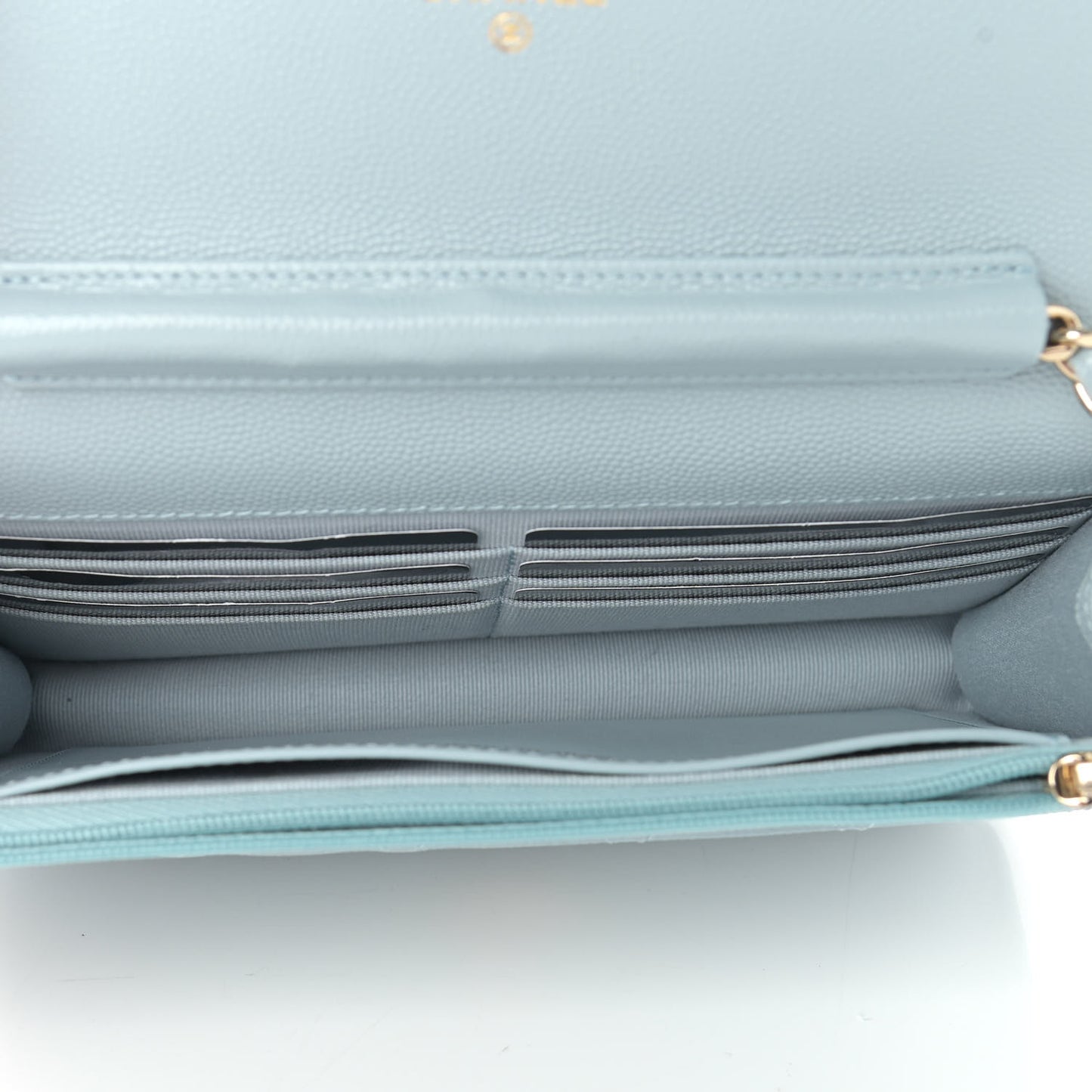 Caviar Quilted Wallet On Chain WOC Light Blue