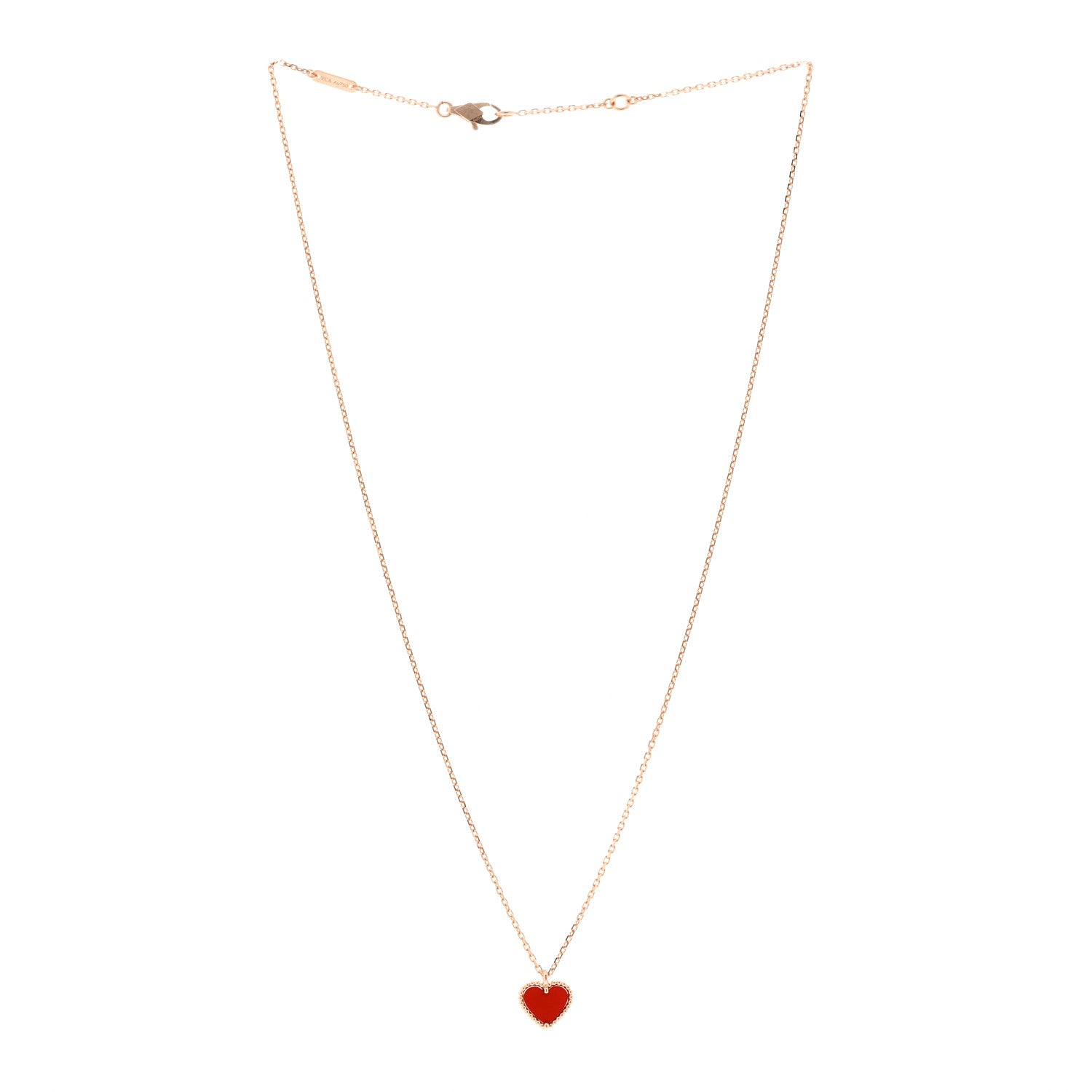 Van Cleef & Arpels 18k Rose Gold Carnelian Sweet Alhambra Heart Pendant Necklace 3 of 6