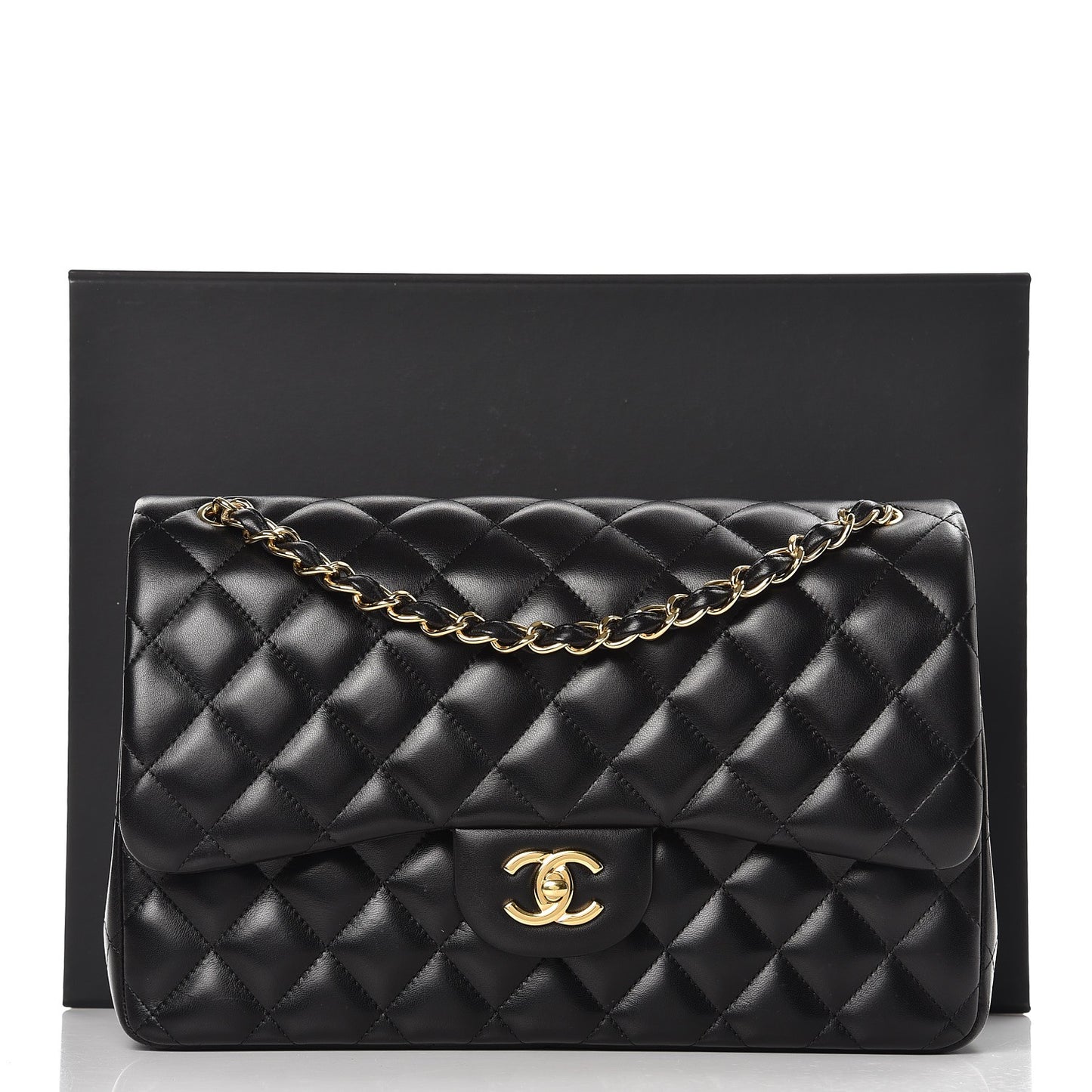 Lambskin Quilted Jumbo Double Flap Black