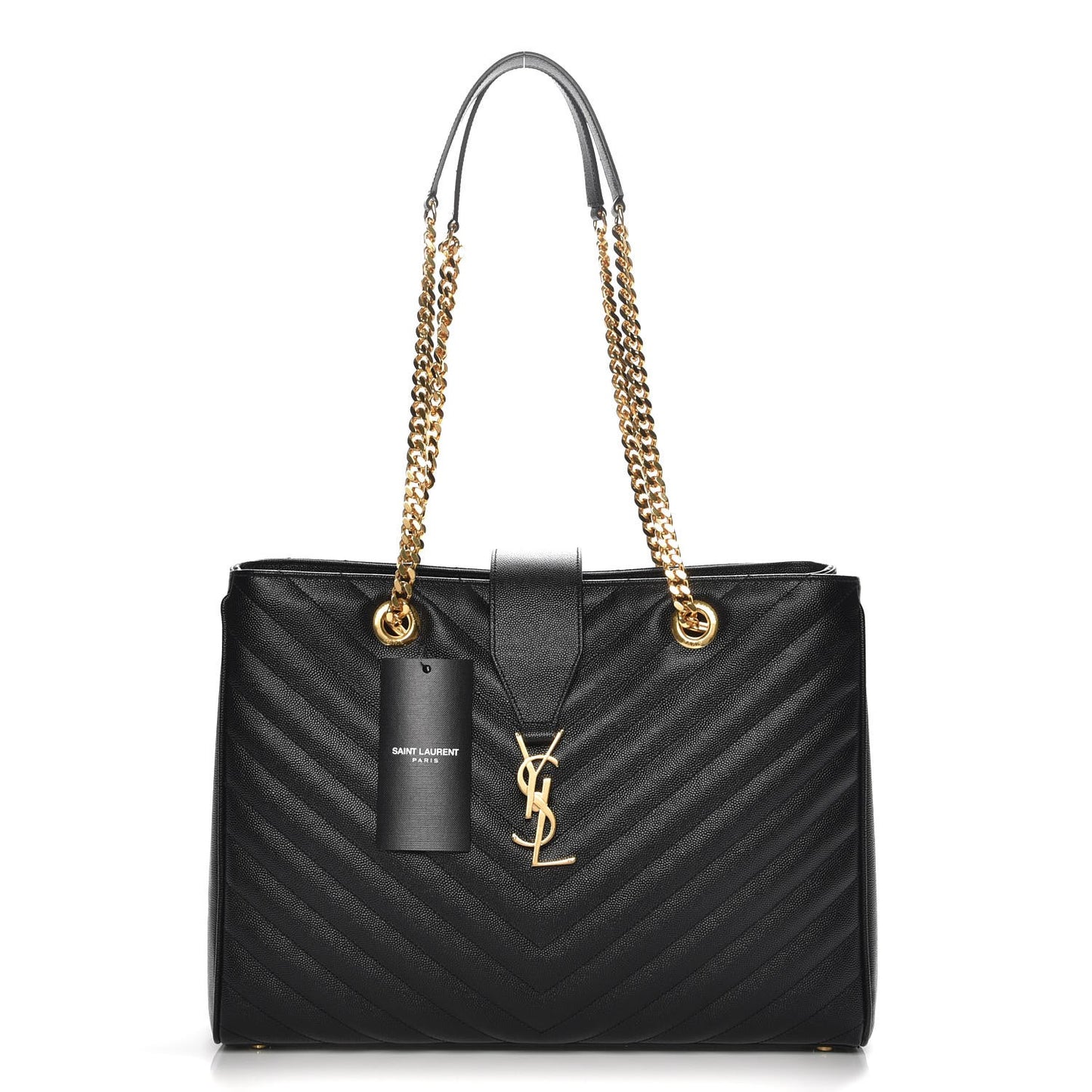 Grain De Poudre Matelasse Chevron Monogram Shopping Bag Black