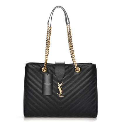 Saint Laurent Grain De Poudre Matelasse Chevron Monogram Shopping Bag Black 1 of 7