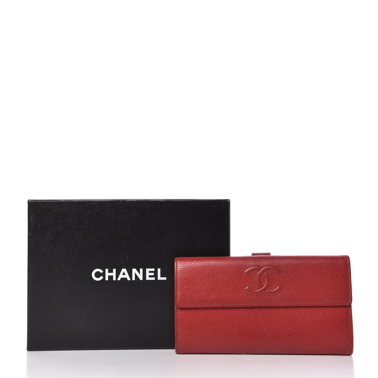 Caviar CC Long Flap French Wallet Red