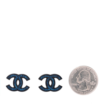 Chanel Glitter Resin CC Earrings Blue Black 2 of 4