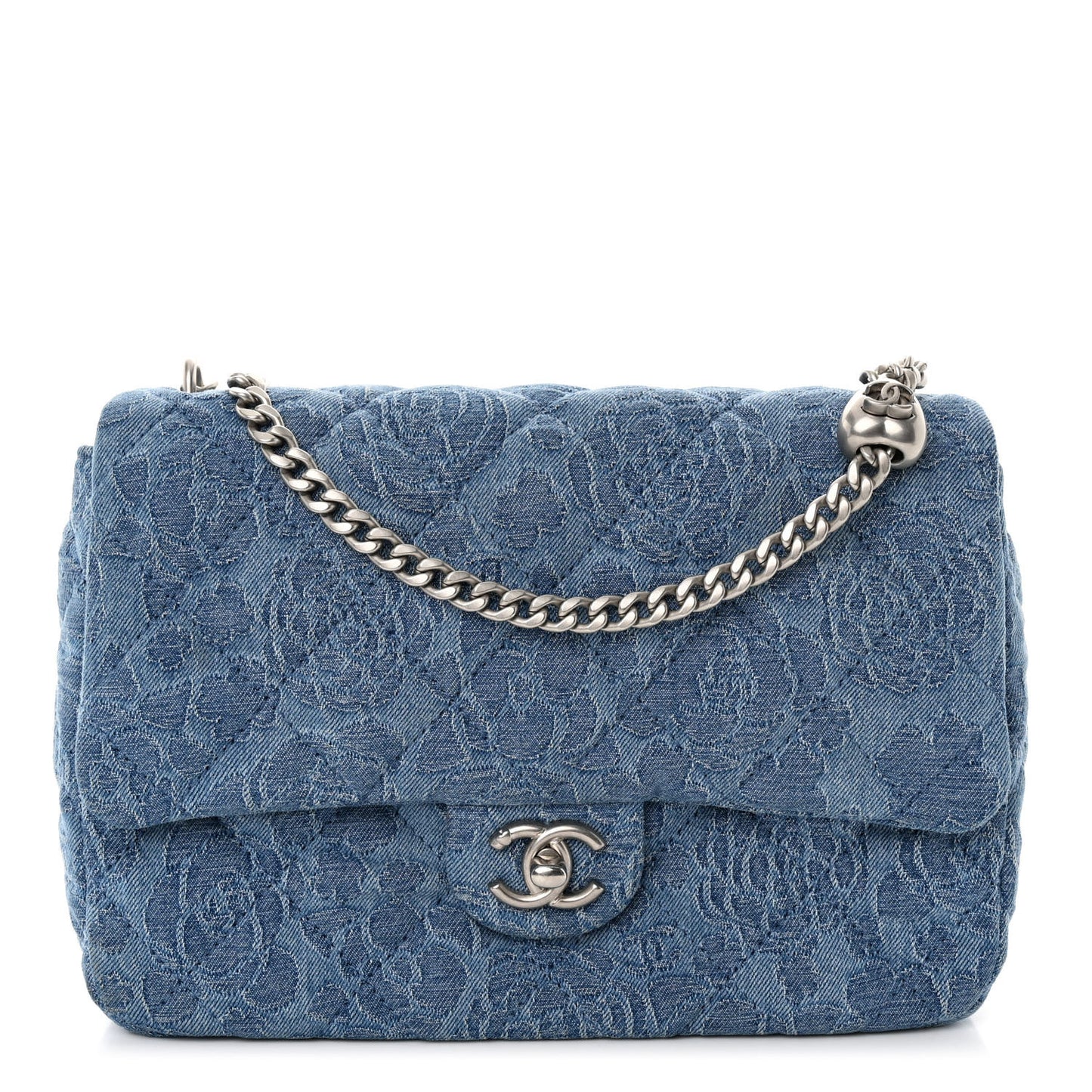 Denim Quilted Medium Camellia Sweetheart Flap Blue