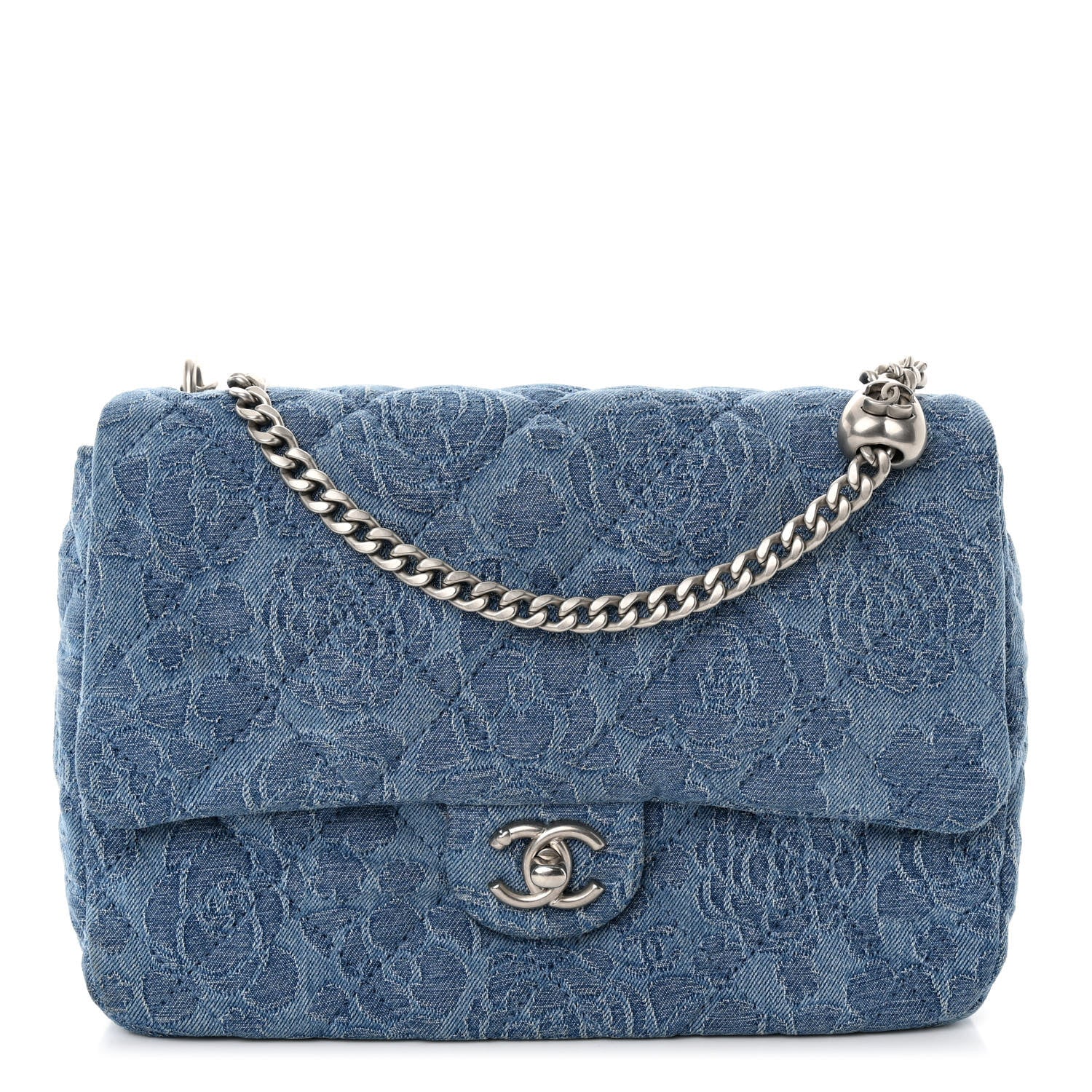 Chanel Denim Quilted Medium Camellia Sweetheart Flap Blue 1 of 10