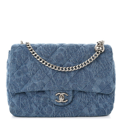Chanel Denim Quilted Medium Camellia Sweetheart Flap Blue 1 of 10