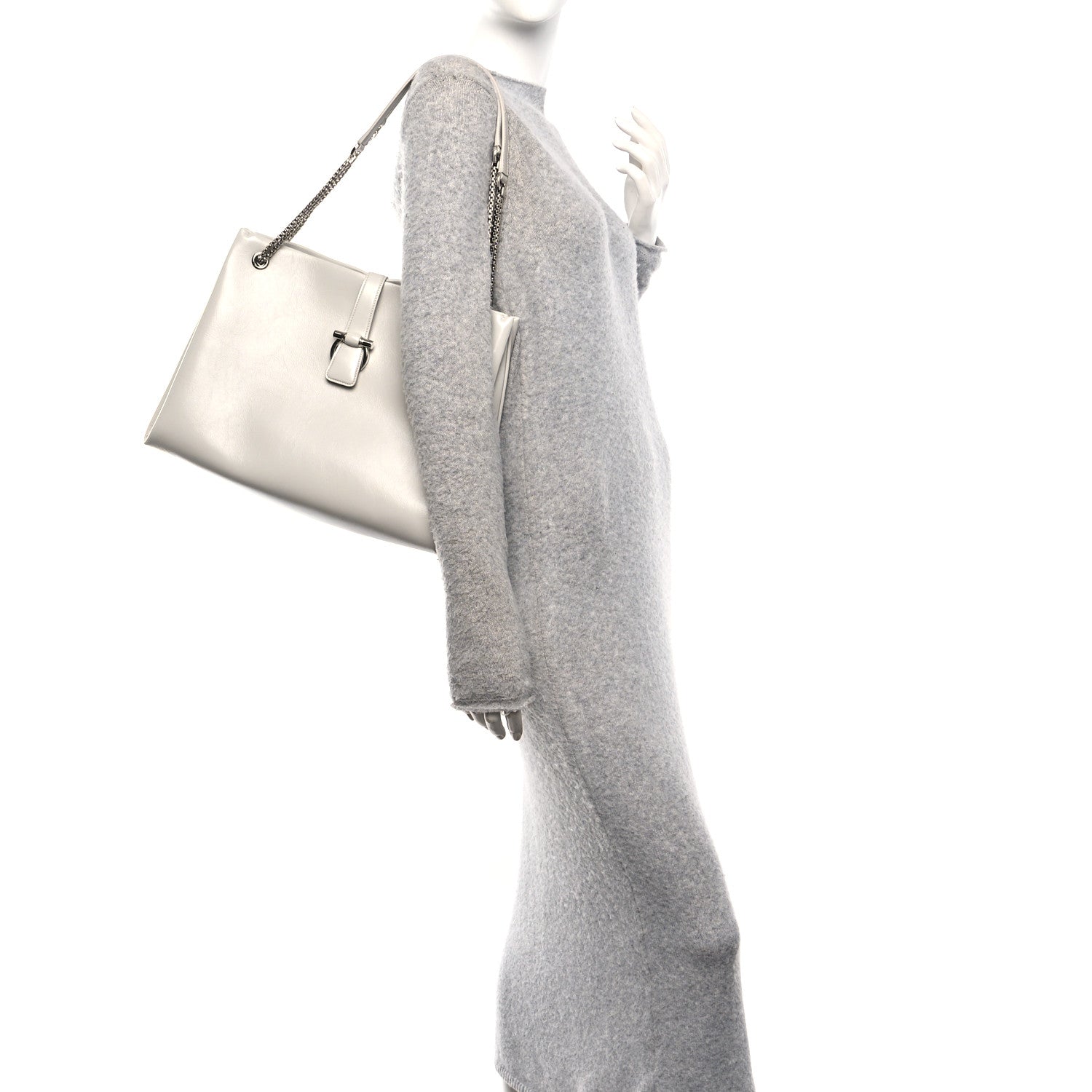Salvatore Ferragamo Calfskin Large Mia Tote Grey 1883657