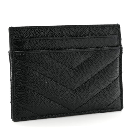 Saint Laurent Grain De Poudre Matelasse Chevron Monogram Credit Card Case Black 3 of 15