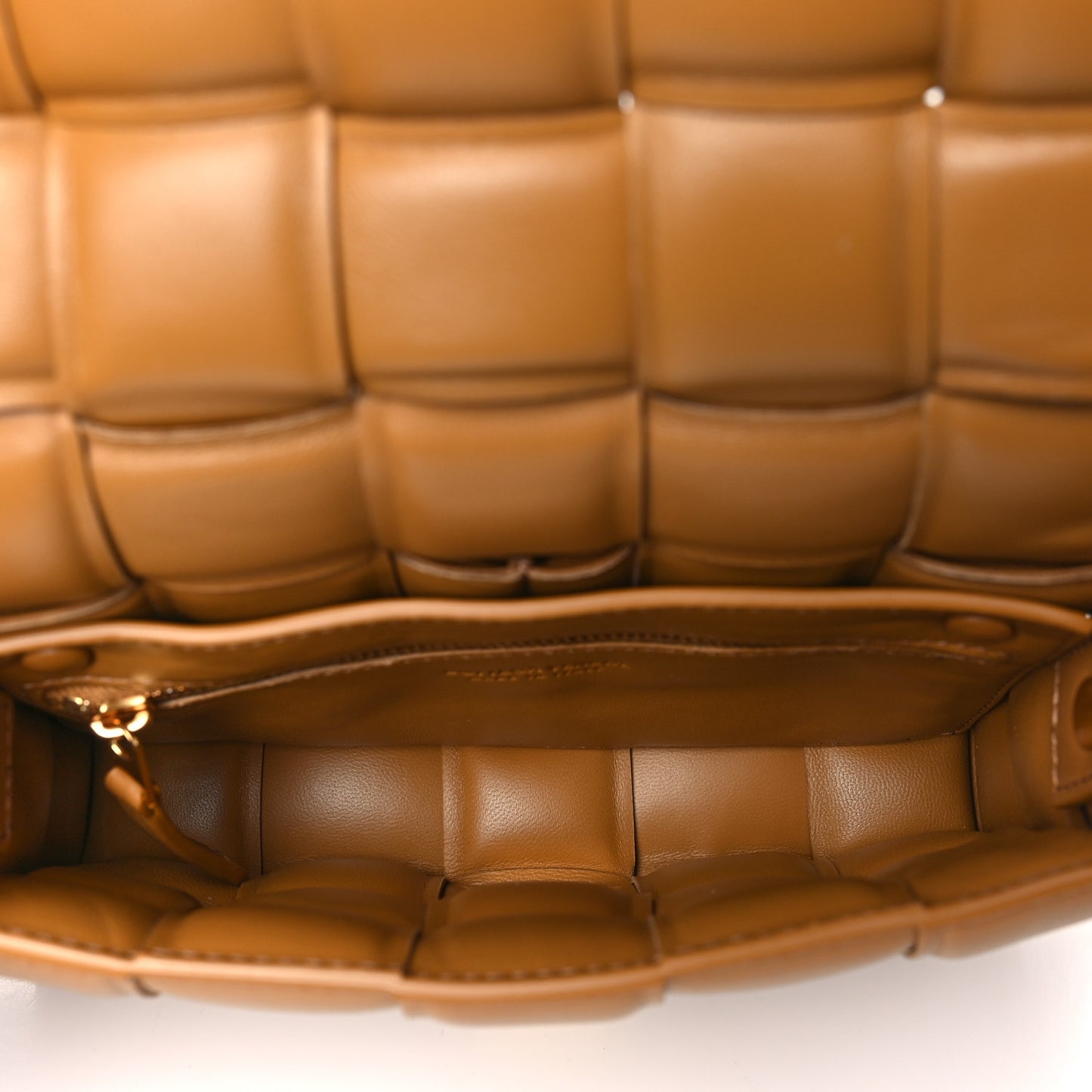 Nappa Maxi Intreccio Small Padded Cassette Crossbody Bag Camel