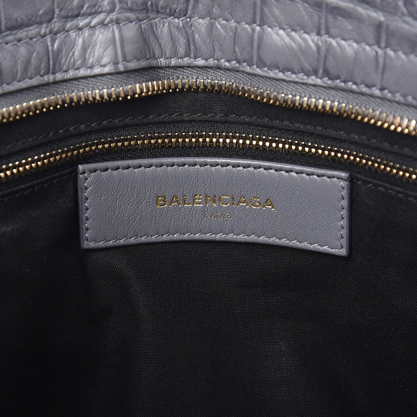 Calfskin Crocodile Embossed Giant 12 Gold Hardware City Gris Beton