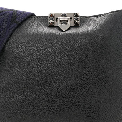 Valentino Garavani Pebbled Calfskin Onyx Small Rockstud Rolling Flip-Lock Messenger Bag Black 7 of 12