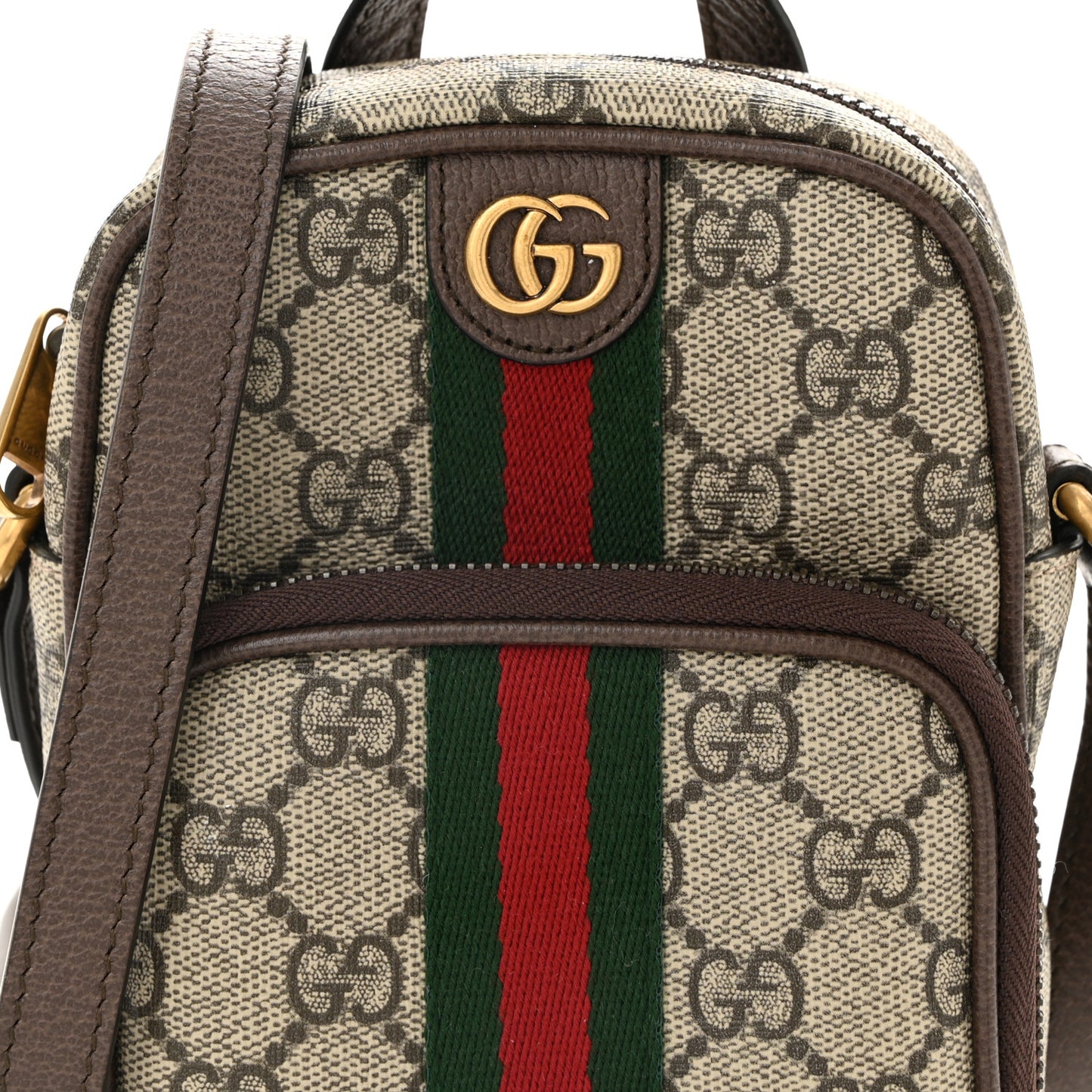 GG Supreme Monogram Web Mini Ophidia Double Zip Messenger Bag Beige New Acero
