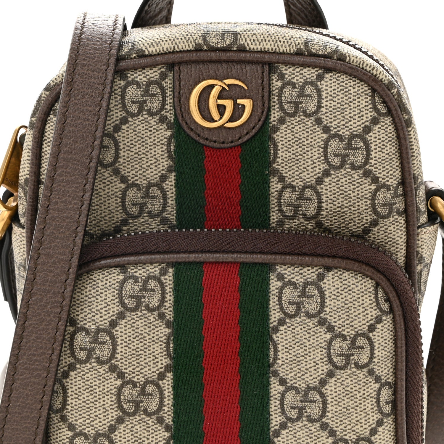 Gucci GG Supreme Monogram Web Mini Ophidia Double Zip Messenger Bag Beige New Acero 8 of 10