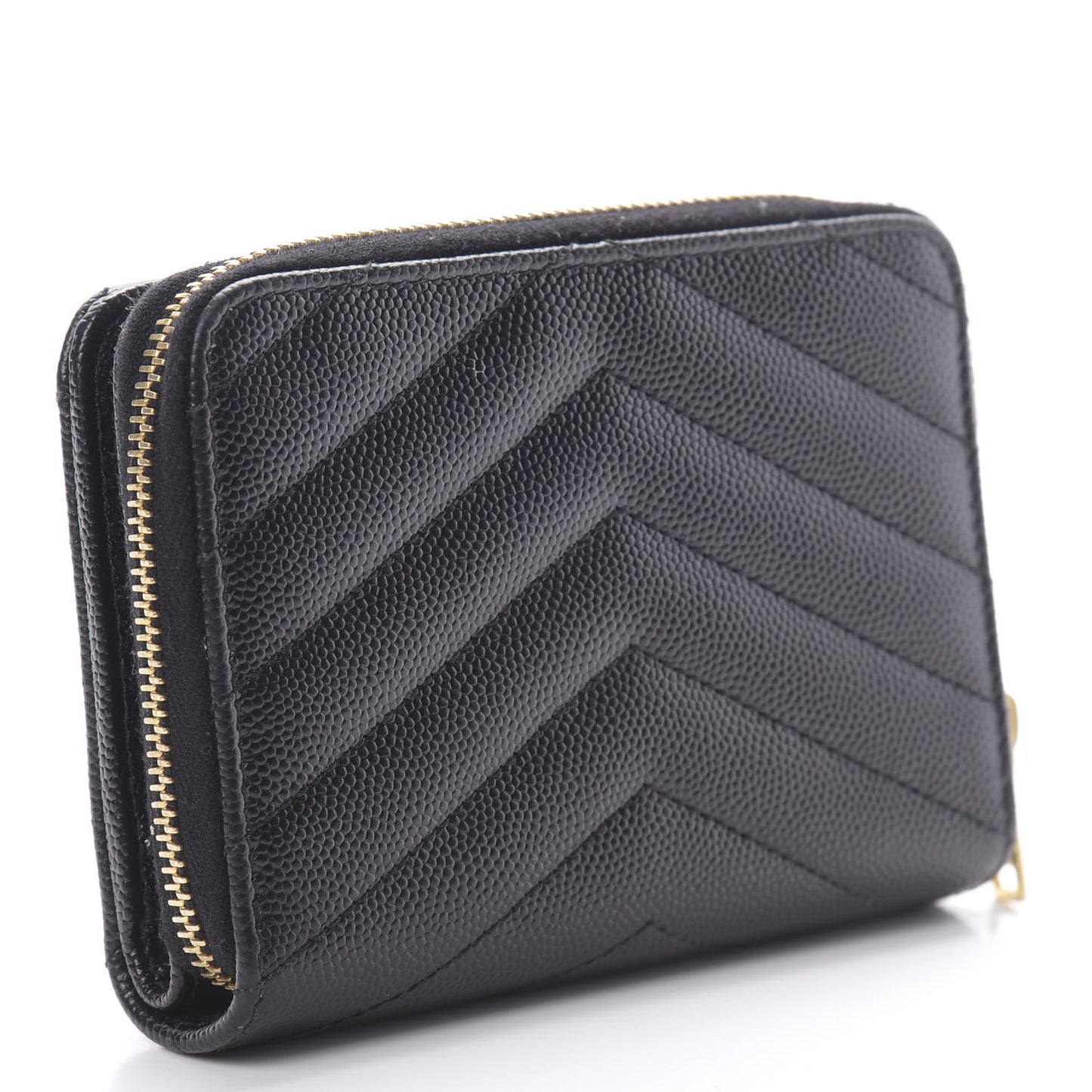 Grain De Poudre Matelasse Chevron Monogram Compact Zip Around Wallet Black