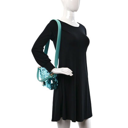 Fendi Sequin Paillettes Vitello Grace Sex and the City Baguette Spring Turquoise 2 of 9