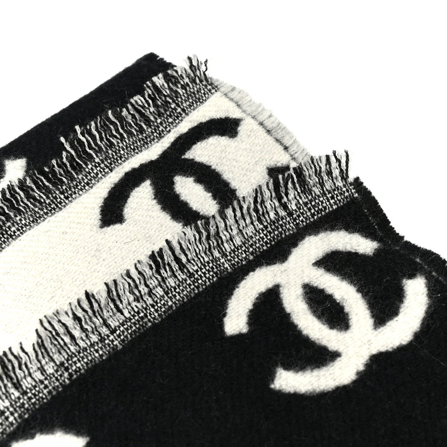 Chanel Wool Cashmere CC Scarf Black White 5 of 5