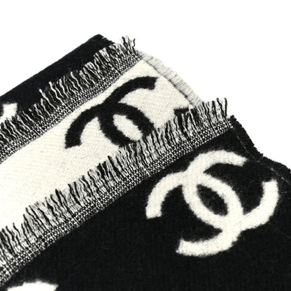 Chanel Wool Cashmere CC Scarf Black White 5 of 5