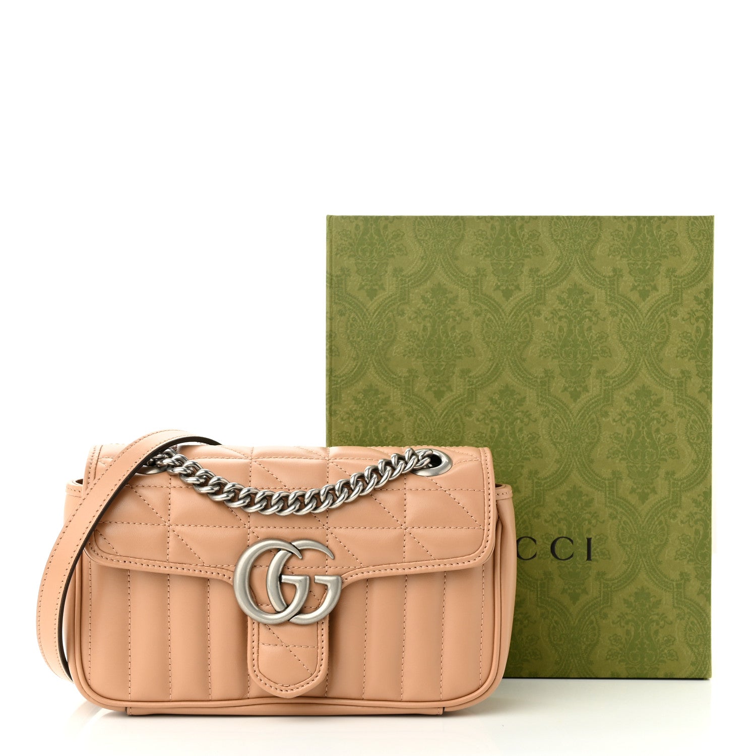 Gucci Calfskin Matelasse Aria Mini GG Marmont Shoulder Bag Camelia 11 of 11