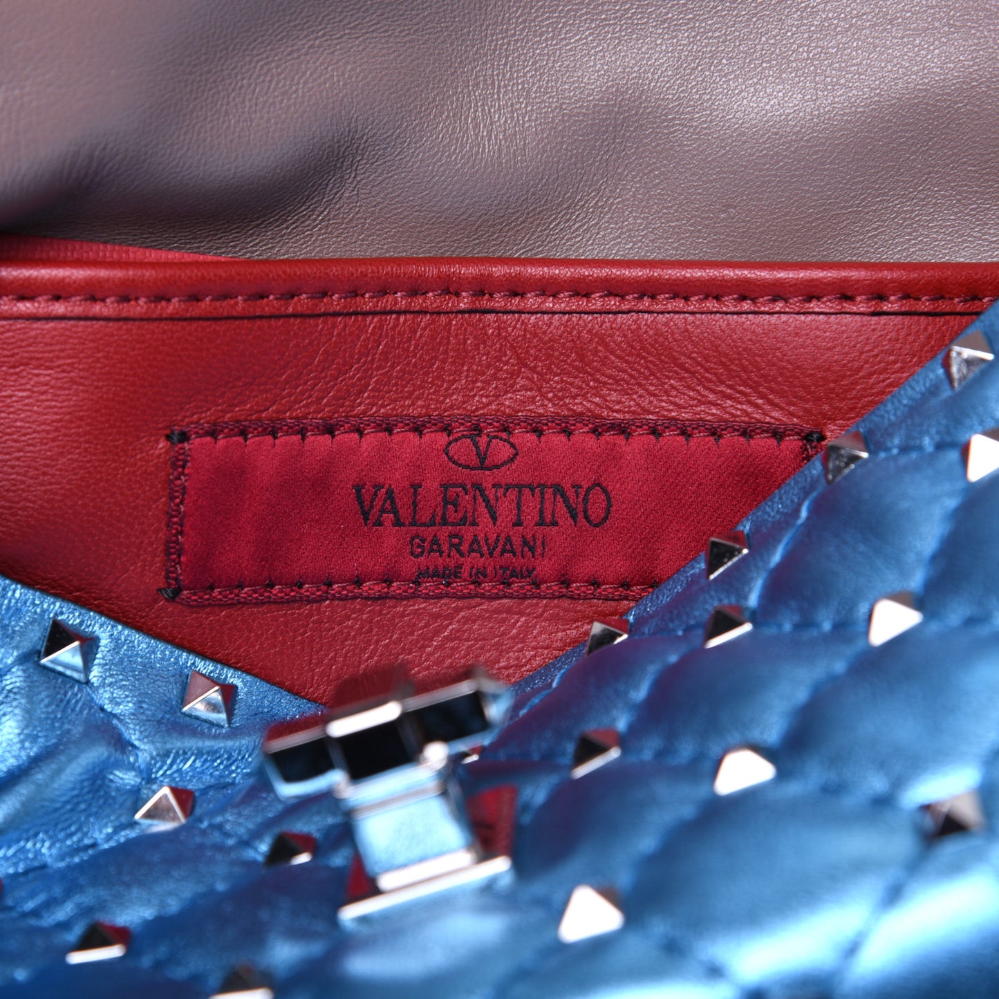 Metallic Nappa Small Rockstud Spike Shoulder Bag Cerulean