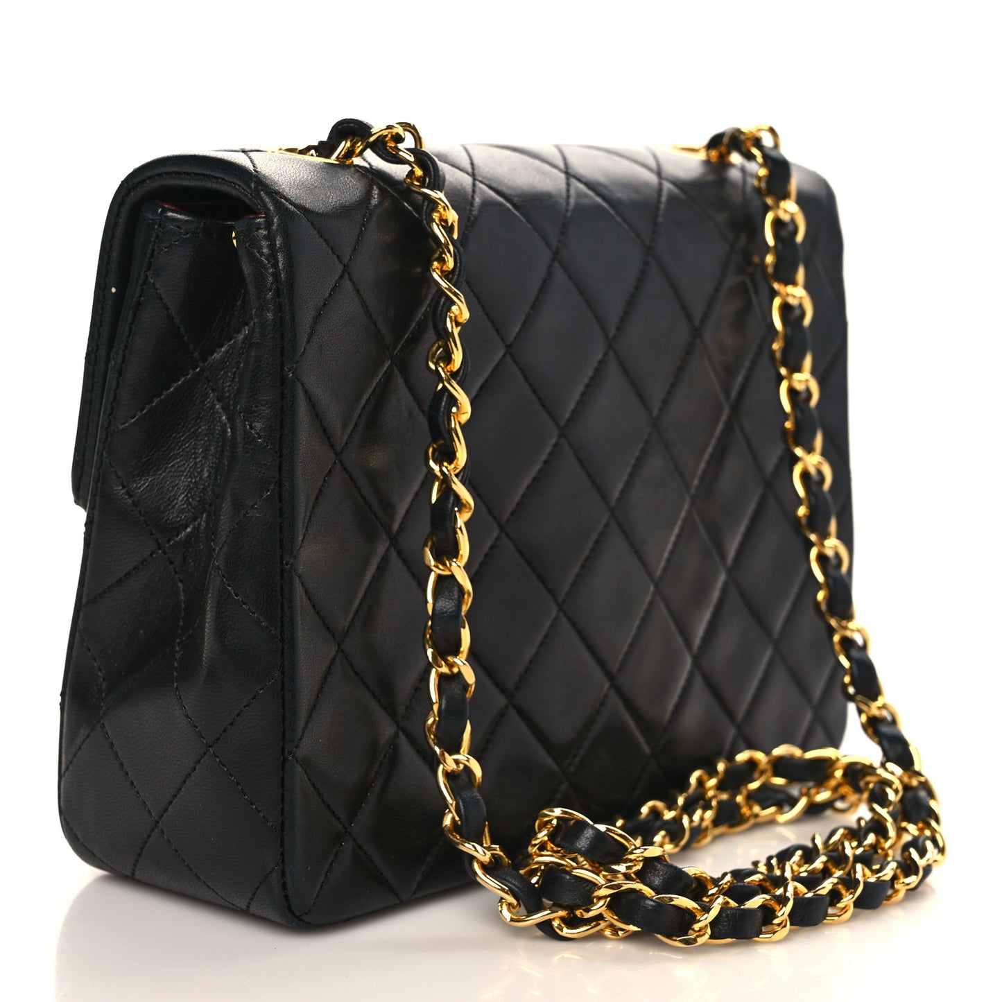 Lambskin Quilted Mini Square Flap Bag Black