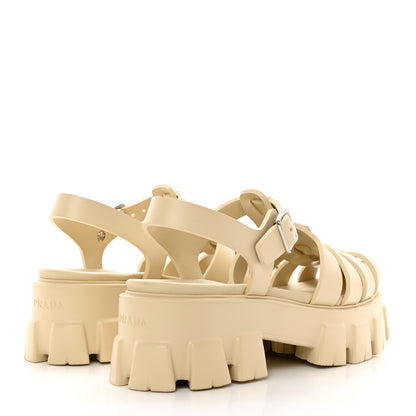 Prada Foam Rubber Metal Triangle Logo Monolith 55mm Cage Sandals 41 Quarzo 5 of 14