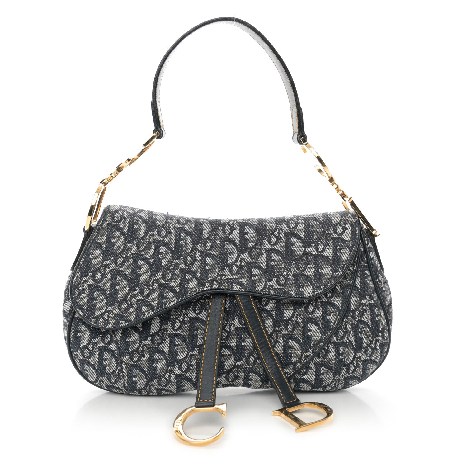Christian Dior Monogram Double Saddle Bag Navy Blue 1 of 10