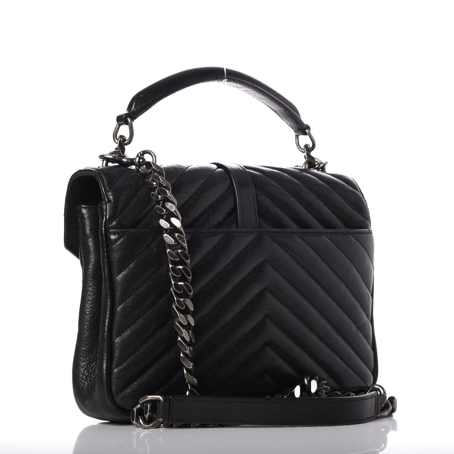 Sheepskin Matelasse Chevron Monogram Medium College Bag Black