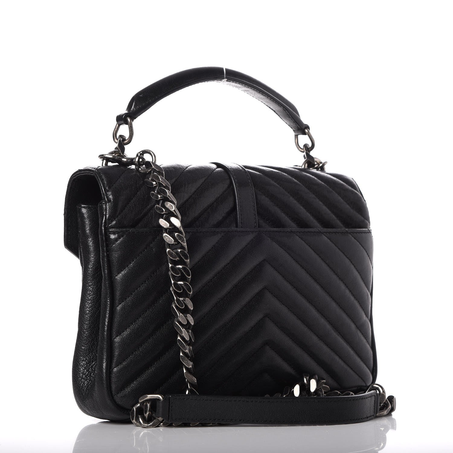 Saint Laurent Sheepskin Matelasse Chevron Monogram Medium College Bag Black 3 of 8