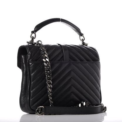 Saint Laurent Sheepskin Matelasse Chevron Monogram Medium College Bag Black 3 of 8